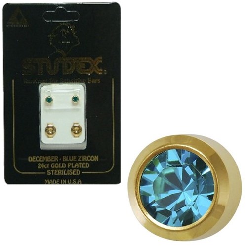 Birthstone Studs - Reg Bezel Gold - December / Blue Zircon